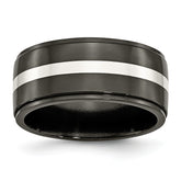 Titanium Black Ti with Sterling Silver Inlay Polished 10mm Band